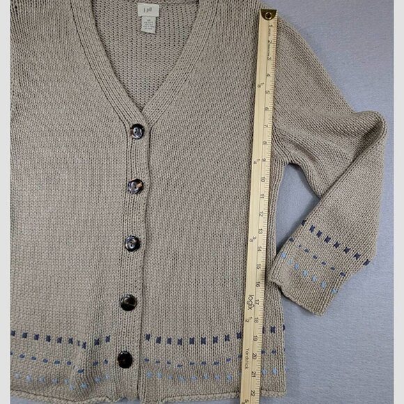 J Jill Cardigan Womens Medium Petite 100% Silk Tan Brown Beige Long Sleeve - Picture 7 of 10